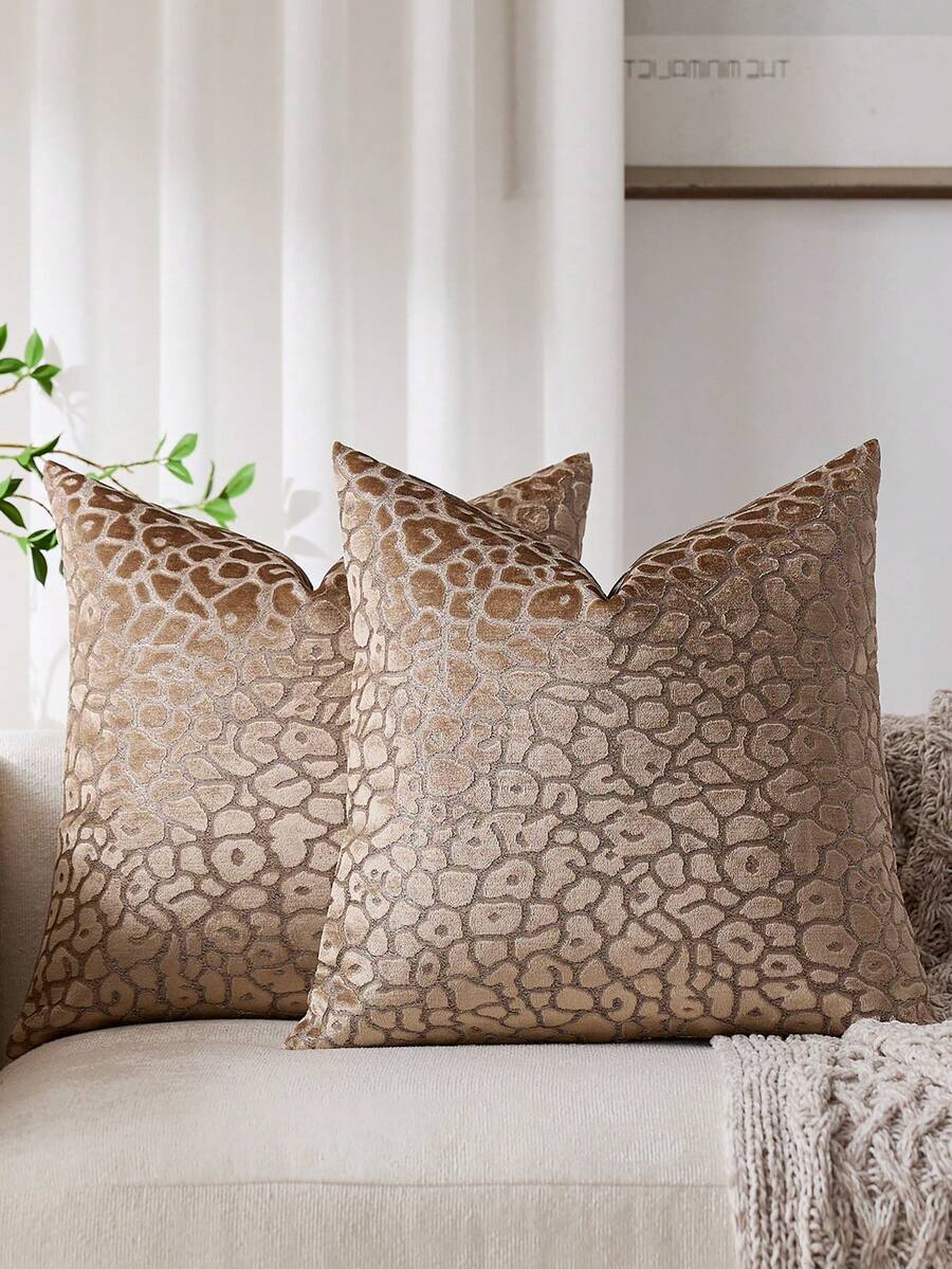 1 件棕色豹纹抱枕套（不含枕芯），现代提花天鹅绒面料，动物图案方形装饰靠垫套，适用于沙发、床、卧室、节日装饰、派对装饰、礼品、家居装饰，四季皆宜