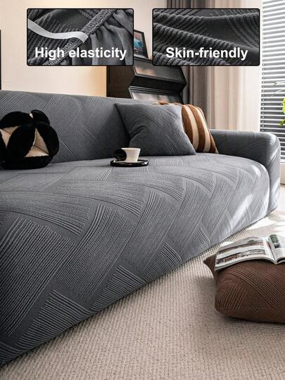 غطاء أريكة من النسيج المنسوج ذو لون أحادي مطاطي بتغطية كاملة، بتصميم بسيط صديق للحيوانات الأليفة مضاد للانزلاق والاتساخ والخدش، مناسب لجميع الفصول، قابل للغسل في الغسالة، غطاء للغبار للأعياد والديكور المنزلي