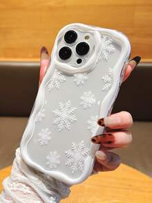 Schneewintersches Muster, transparentes 3D-Wellen-Randdesign mit Vollabdeckung und Stoßschutz, kompatibel mit iPhone 16, 16 Pro Max, 16 Pro, 16 Plus, XR, 15, 14 Pro Max, 12, 13 Pro, 11, stoßfeste und abriebfeste strukturierte Außenschale, Weihnachtsgeschenk, Halloween-Geschenk - Weiss - Übersicht 4