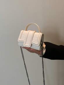 1pc Mini Fashion Crocodile Embossed Handbag With Detachable Shoulder Strap - White - View 5