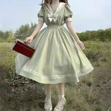 1 Stück Damenhafter Lolita-Stil locker sitzendes Kleid mit Matrosenausschnitt und Schleifendekor an der Taille, weich & süß für Schule, Cosplay, Party, Fotografie, Geschenk, Freizeitkleidung, Frühling/Sommer/Herbst, Halloween Kostüm, Partykleid - Verschiedenfarbig - Übersicht 7