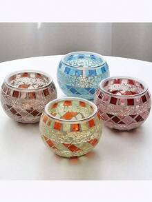 1 buc Suporturi de lumânări din sticlă mozaic, Ornament de cină pentru lumânări votive europene la modă romantică vintage pentru recuzită de nuntă, Decor la malul mării, Decor de bar