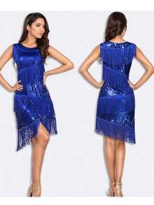 Latin Dance Performance Costume, Sequin Fringe Latin Competition Dress, Sleeveless Dance Outfit - متعدد الألوان - مشاهدة 6