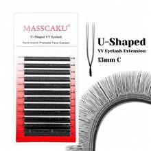 12 líneas en forma de U Extensiones de pestañas YY C D Curl 0.07mm Grosor 8-15mm Mezcla de longitudes Estilo Y Pestañas ligeras y premium de estilo plumoso de visón falso Abanicos de volumen premontados Aplicación fácil Flores automáticas Pestañas profesionales para uso en salón, Grupos de pestañas, Pestañas individuales, Pestañas, Pestañas postizas