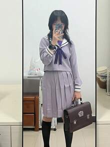 1pc Sweet & Innocent Japanese School Girl Style Outfit, Includes Bowknot Collar Blouse & Skirt, Suitable For Cosplay, Conventions, Photoshoots, Casual Wear