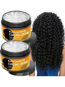 2pcs Black Castor Oil Curl Cream, Infused With Moroccan Argan Oil - Long-Lasting Frizz Control, Moisturizing Elastic Curl Styling Conditioner, Suitable For Dry And Curly Hair, Unisex - 2PCS - View 7