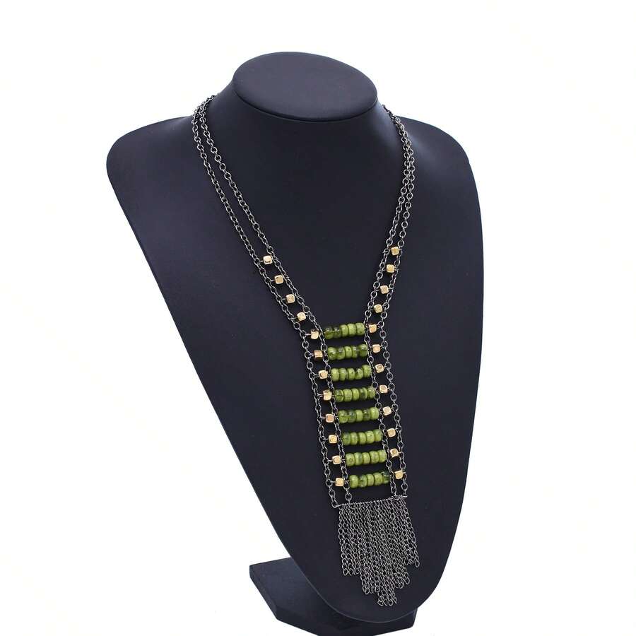 1 Peça Colar Vintage Multicamadas, Colar de Suéter Retrô com Pingente de Borla e Corrente, Design para Mulheres