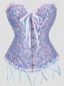 女士复古提花胸衣上衣，塑形紧身胸衣式性感抹胸露脐上衣，适合派对、万圣节、节日和其他场合