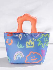 1pc Thickened Insulated Lunch Bag, Graffiti Handpainted Tote For Students And Office Workers Lunch Box For Traveling For Women Portable Waterproof Bag Lunchbox - Multicolor - View 3