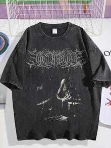 EWH Men's T-Shirt, Retro, Dark Art - Inspired, Pattern Print, Loose Fit, Short Sleeved, Top 004-A - Black - View 1