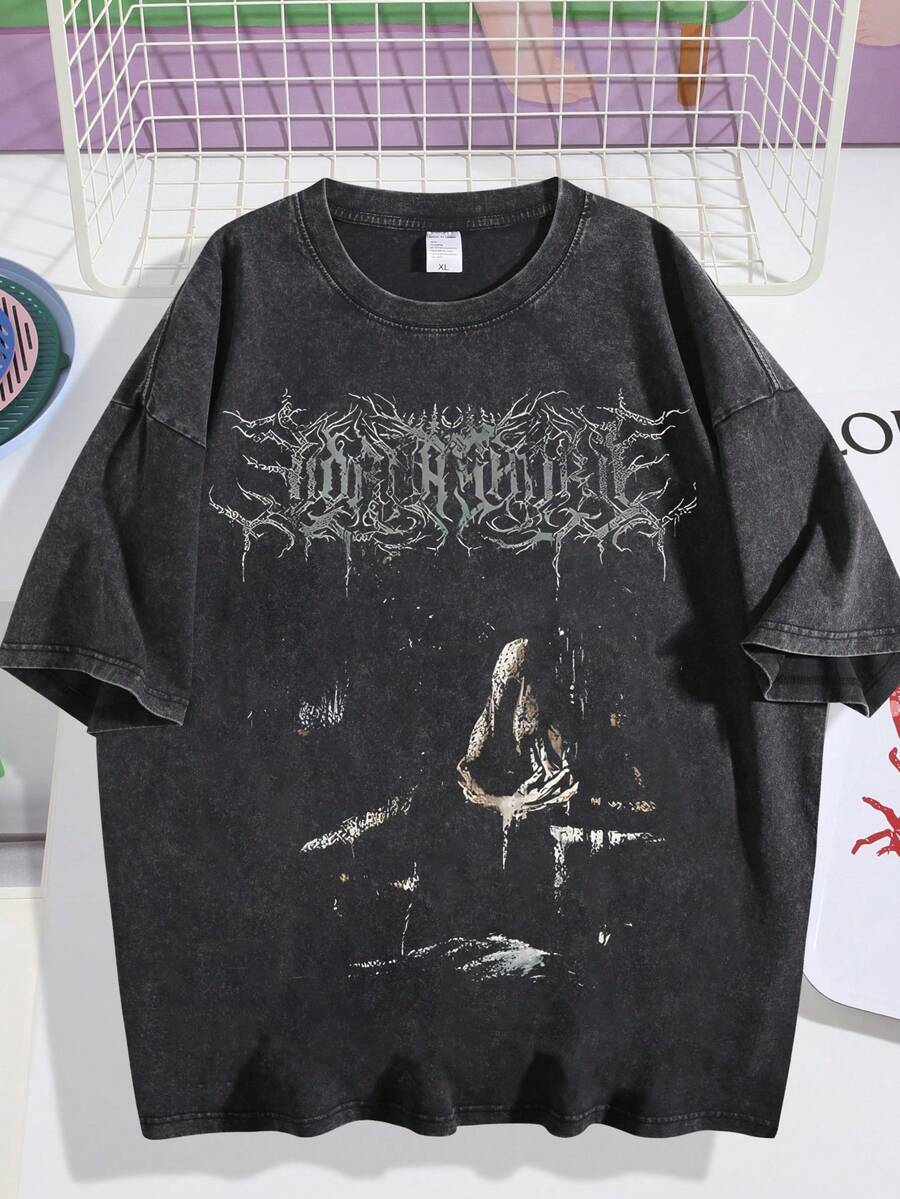 EWH Men's T-Shirt, Retro, Dark Art - Inspired, Pattern Print, Loose Fit, Short Sleeved, Top 004-A - Black - View 1