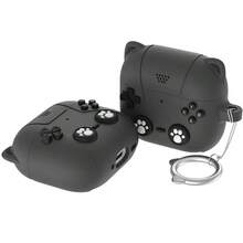 适用于4/3 Pro/2的硅胶卡通耳机保护套，3D可爱猫咪造型 - 黑色 - 查看 2