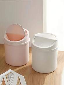 1个带盖迷你垃圾桶，INS风桌面小型垃圾桶，塑料桌面废纸篓，旋转盖设计防止异味泄漏，可用于存放果皮和纸屑，适用于浴室、家庭办公桌、咖啡桌、办公室、客厅、书房等场所。 - 彩色 - 查看 10