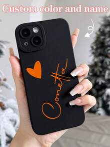 Customized Minimalist Heart-Shaped Name Text Letter Transparent Shockproof Phone Case, Suitable For A13, A14, A15, A16, A33, A34, A35, A52, A53, A54, A55, S20, S21, S22, S23, S24, S25 Ultra Plus, 11, 12, 13, 14, 15, 16 Pro Max