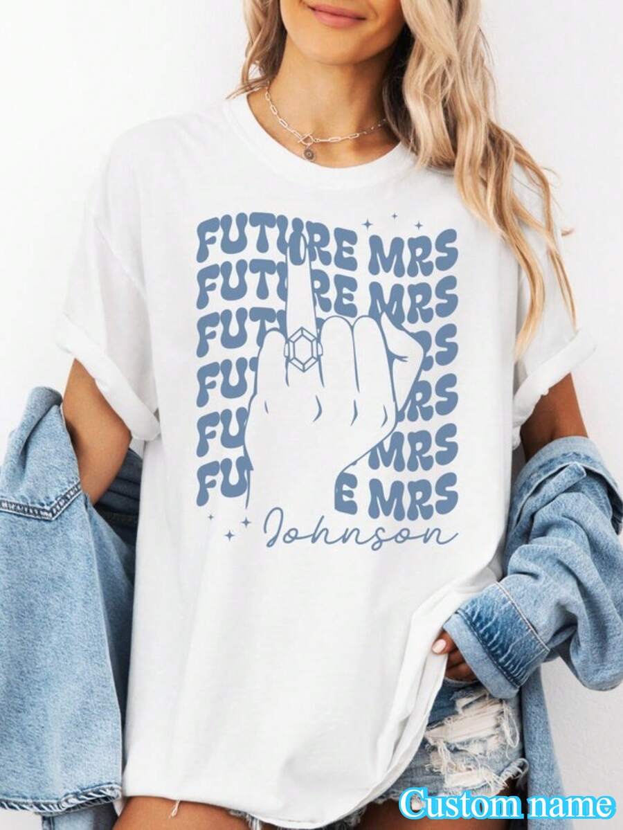 1pc Future Mrs Shirt For Bachelorette Party Bridal Shower Gift For Bride To Be Engagement Party Newly Engaged Shirt Fiancee Tee - trắng - Xem 1