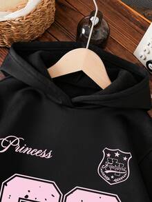 Young Girls Bowknot & Numeral Pattern Warm Sweatshirt - Black - View 3