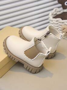 1 Pair Children's Fashion New Style Girls' Boots, PU Material, Side Zipper & Elastic Ankle, Floral Decor, Non-Slip Soft Durable Sole, Chelsea Style Suitable For School, Outdoor, Home, Spring, Summer, Autumn Wear