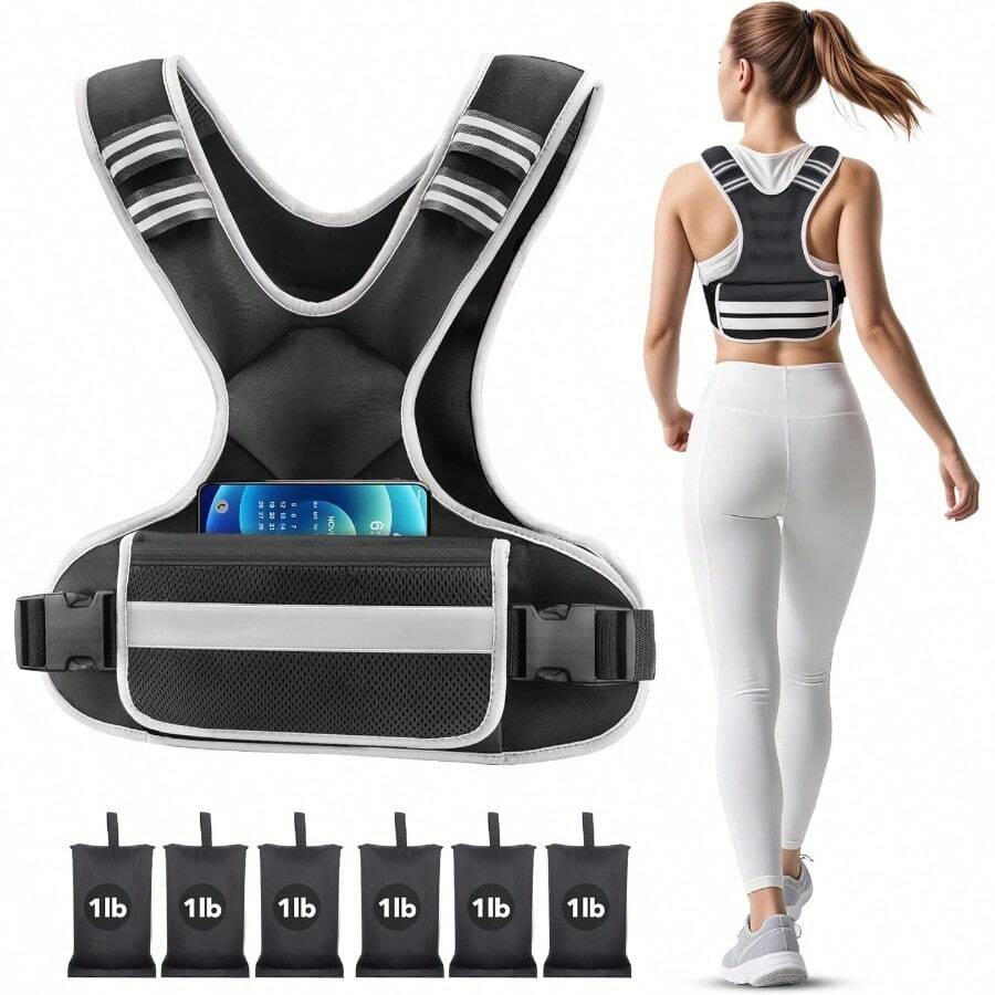 2025  Adjustable Weighted Vest Woman 4-10lb/12-18lb/20-32lb Weighted Vest Men With 6 Ironsand Weights, Shoulder Pads And Large Pocket For Walking Running Crossfit Strength Training