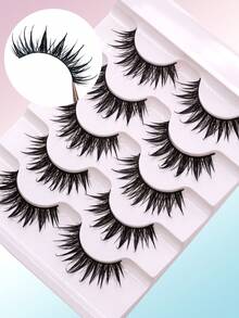 FindLove 5 Pairs Wet Lashes 10-18mm Manga Lashes Spiky Thick Fluffy Style False Eyelash Wet Look Lashes Moist Faux Mink Lashes Fluffy Messy Eyelash Extensions Long Curling Dramatic Individual Lash Clusters For Holiday Parties Halloween Christmas False Eyelashes Makeup Tools - Black - View 3