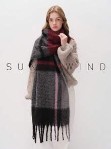 1 Stück Damen Lässiger Vielseitiger Warmer Polyester Karo Schal für Herbst/Winter - Schwarz - Übersicht 4