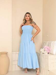 July Tropical Strapless Dress In Various Prints, 2025 Collection - Celeste - Ver 1