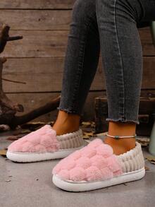 女士粉色新款时尚舒适圆头套脚拖鞋，轻便舒适，人造毛皮内衬，适合秋冬季室内休闲穿着，毛茸茸的拖鞋 - 粉色 - 查看 3