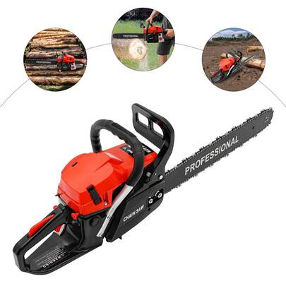 58CC Gas Chainsaw Gas Powered Chainsaws Handheld Cordless Petrol Gasoline Chain Saw For Wood Pruning, Tree Stump Trimming, Firewood Cutting (20in)