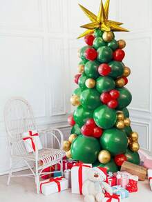 93pcs Christmas Tree Theme Balloon Column Set, Includes Yellow Explosion Star Balloons, Red, Green, Yellow Latex Balloons, Suitable For Christmas Party, Christmas Themed Birthday Party, Winter Home Decor, New Year's Eve Party Decor, DIY Christmas Tree
