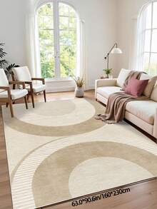 1 Stück beiger Großraum-Teppich für Wohnzimmer, abstraktes Linien- und modernes minimalistisches Wasserwellen-Muster, flauschiges Material, weich und angenehm anzufühlen, leicht zu pflegen, wasserabweisend und fleckresistent, rutschfeste Rückseite, Teppich für Lobby, Schlafzimmer, Wohnzimmer, Badezimmer, Küche, Esszimmer, Büro, Raumdekoration und Fußmatte, für Feierlichkeiten.