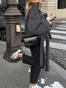 女士春季时尚外套，纯色长袖双排扣休闲轻薄外套，配腰带，适合外出聚会，可作为礼物送给朋友、妻子、女友，宽松短款外套，女士春季度假穿搭，超薄上衣 - 深灰色 - 查看 9