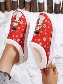 Pantuflas de mujer con diseño festivo de peluche - Pantuflas suaves y cálidas para damas con cierre deslizante - Zapatos cálidos de interior casuales para otoño/invierno - Rojo - Ver 7