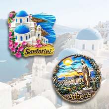 1pc Resin Santorini, Greece Dreamy Fridge Magnet, Athens Travel Souvenir Home Office Storage Cabinet Decor, Meaningful Creative Gift - Multicolor - View 11