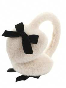 1 قطعة سماعات أذن مبطنة بفيونكة Y2K مزينة بخرز اصطناعي، دافئة للشتاء، مقاومة للبرد، قابلة للطي للنساء