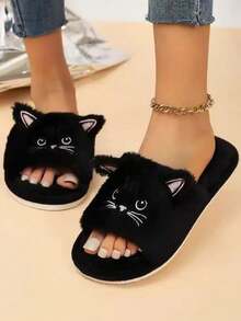 Süße Cartoon Damen Hausschuhe, warm für Innenräume, Zuhause, Schlafzimmer. Modische und vielseitige flauschige Katzen Design Damen Flach Rutschfeste Hausschuhe, Weich & Bequem Herren Hausschuhe