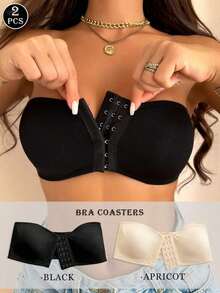 2 piezas Conjunto de sujetador de boda, sujetadores con cierre delantero acolchados y con aros de empuje para mujeres, multicolor - Negro + color de piel - Ver 5