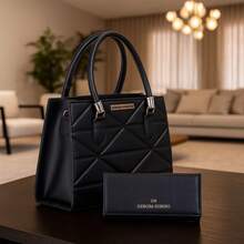 Kit 2 Women's Crossbody Bag With Side Embroidered Luxury Tote And Wallet Shoulder Bag For College Everyday We Ship Fast - 黑色 - 查看 4