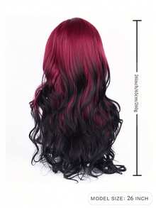 Synthetic Long Curly Wig Wavy Curls 26 Inches Black To Red Gradient Heat Resistant Role Play Everyday Party Wig - Multicolor - View 3