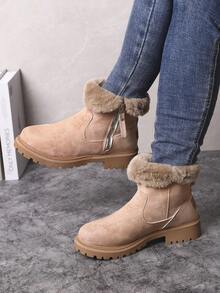 Botas de nieve cortas de invierno para mujer, zapatos versátiles y cálidos, estilo occidental, botas negras