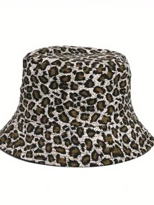1pc Unisex Fashionable Reversible Leopard Print Bucket Hat, Outdoor Travel Beach Hat