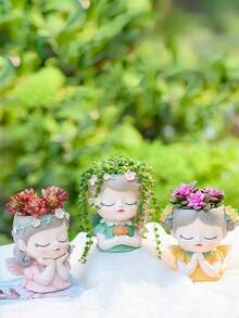 New Fairy Cute Magic Elf Girl Succulent Small Flower Pot Balcony Gardening Creative Landscape Pottery Storage Vase Decoration Vase - Multicolor - View 5