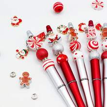 8 قطعة مجموعة صنع المجوهرات من سلسلة حلوى عيد الميلاد، تشمل أقلام مخرزة وخرز خشبي، مناسبة لصنع أقلام مخرزة DIY، لوازم المكتب والمدرسة