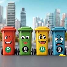 4pcs Cartoon Face Stickers | Self-Adhesive, Plastic Surface Compatible, One-Time Use | Suitable For Trash Can, Wall, Toilet, Refrigerator | Bright Face, Interesting Theme Decoration, Cartoon Joyful Face Toilet Lid Decoration - Multicolor - View 2