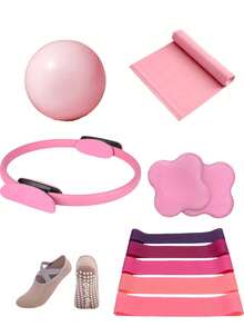 11pcs Yoga And Pilates Exercise Set - Home Fitness Equipment For Women - Includes Booty Resistance Bands, Mini Pilates Yoga Ball, Yoga Socks, Stretch Strap, Strength Training Discs, Yoga Knee Pad. Suitable For Leg, Arm And Thigh Workouts At Home. - Multicolor - View 12