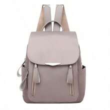 Women Simple Oxford Backpack, Multi Zipper Pockets Casual Travel Daypack Outdoor School Rucksack - Multicolor - View 1