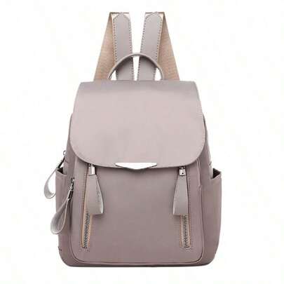 Women Simple Oxford Backpack, Multi Zipper Pockets Casual Travel Daypack Outdoor School Rucksack