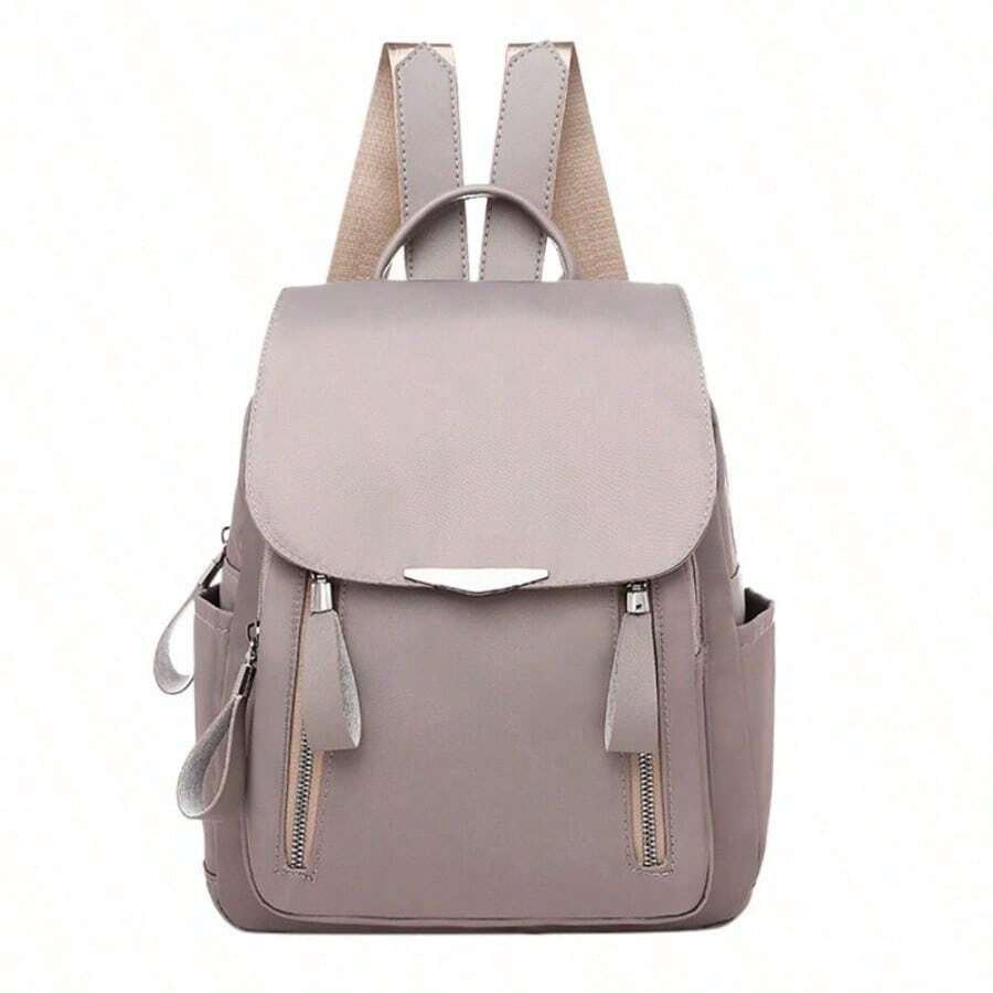 Women Simple Oxford Backpack, Multi Zipper Pockets Casual Travel Daypack Outdoor School Rucksack - Multicolor - View 1