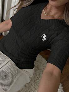 Damska dzianinowa koszulka z krótkim rękawem, swobodna, elegancka, uniwersalna, dopasowana, odpowiednia na lato, jesień, zimę, do pracy, do pracy, na wakacje