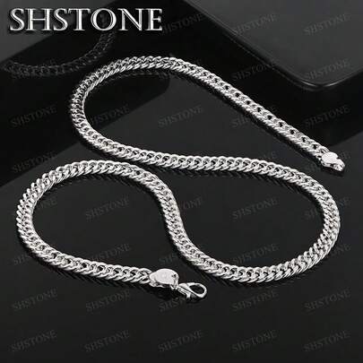 Collar de cadena de 6MM plateado en plata esterlina 925 fina para hombre y mujer, joyería sólida, noble y de moda, regalos con encantos