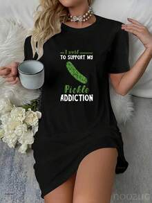 Pickle Addiction Vegetarian Vegetable Lover Pickle Food Nightgown Pajamas Dress - màu đen - Xem 1