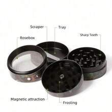 50mm Metal Leopard Print Tobacco Grinder 4-Layers Manual Crusher Mill Zinc Alloy Grass Mortar Grinder Tool Cigarette Accessories Gift - Black - View 6